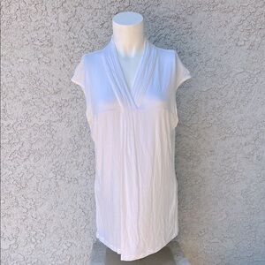 August Silk Options Classic Pleated Vneck White Top Cap Sleeve Blouse Shirt XL